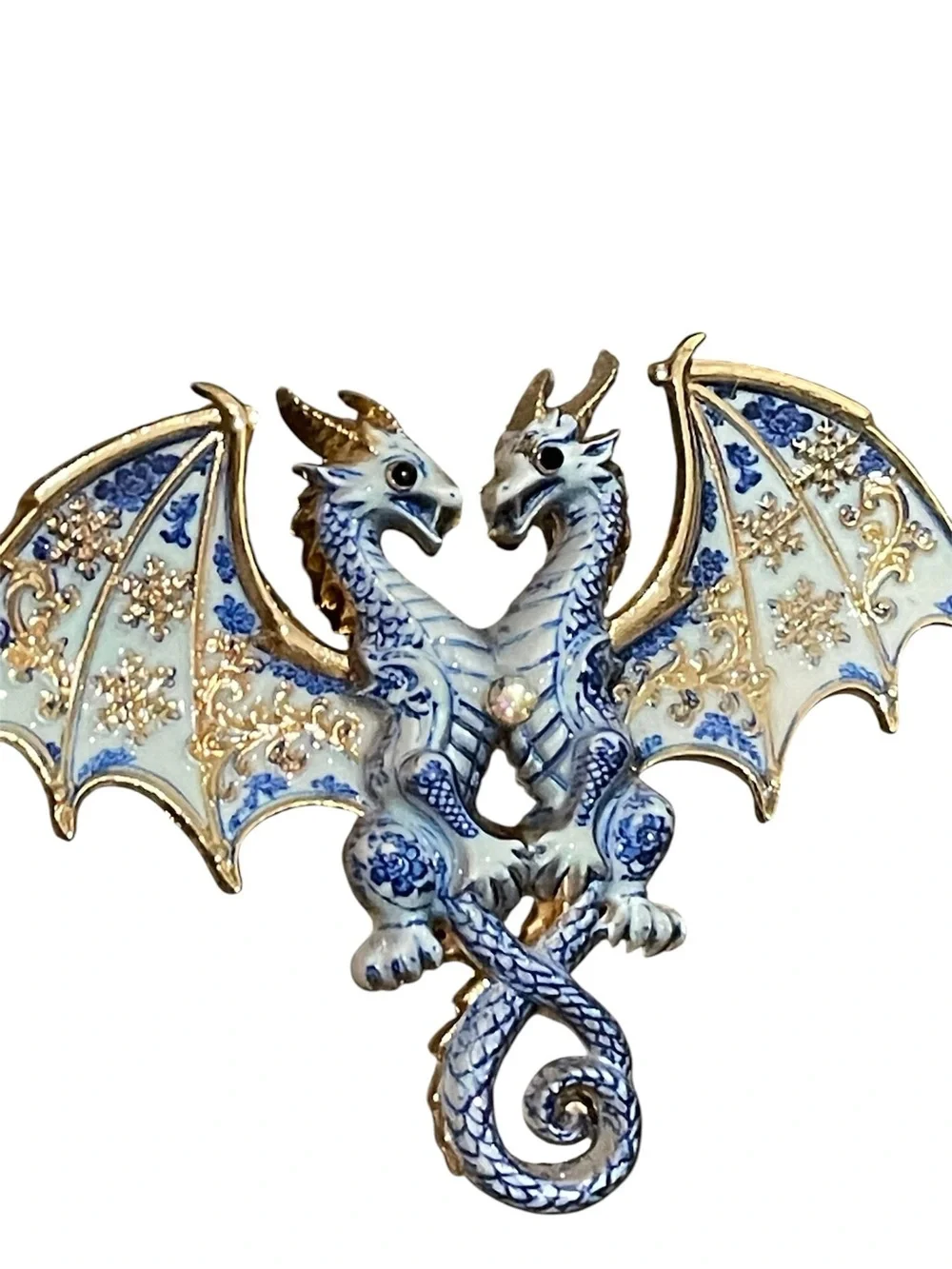 Chinese porcelain art Double-Headed Dragon Brooch